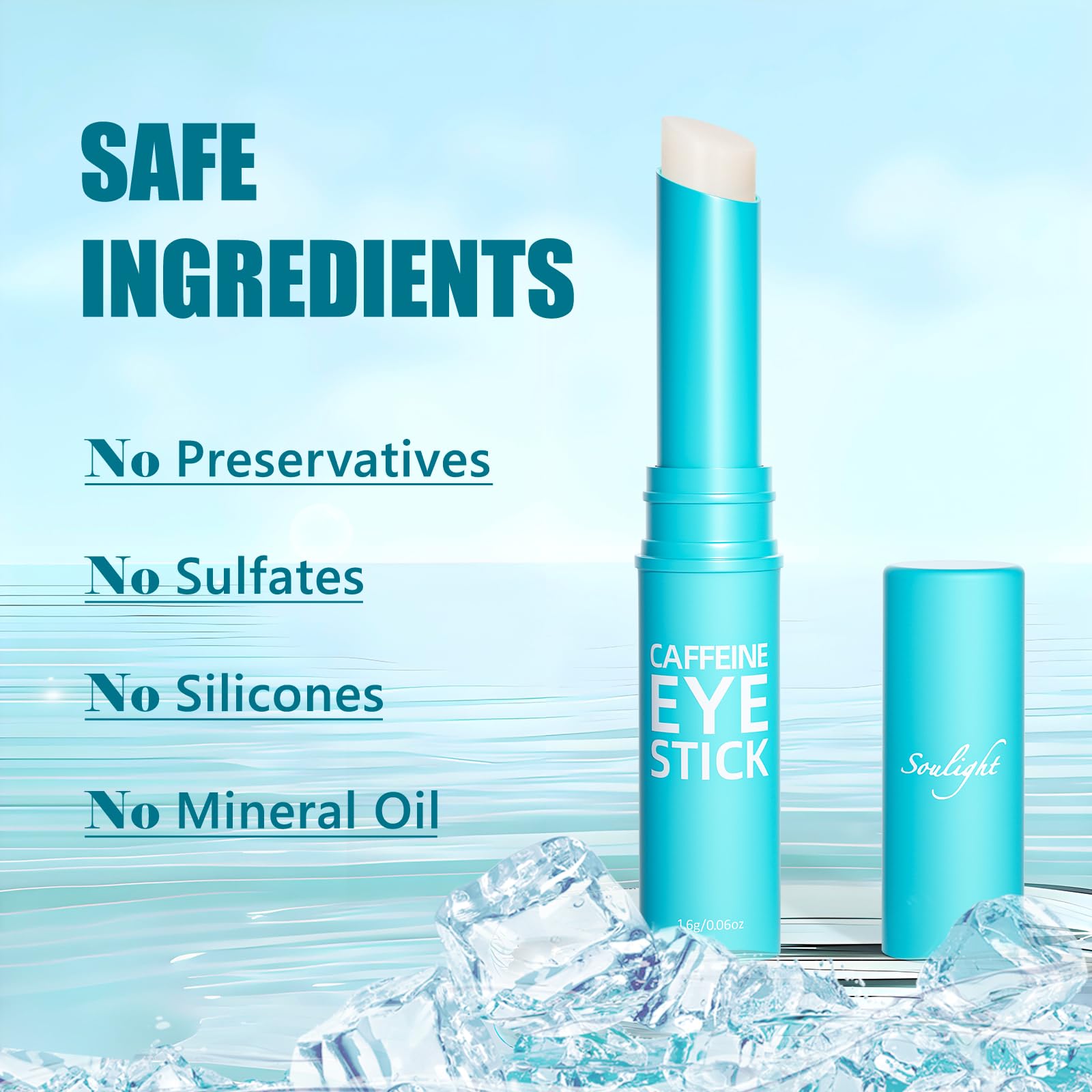 Soulight caffeine eye stick side view emphasizes slim design for travel-friendly routine