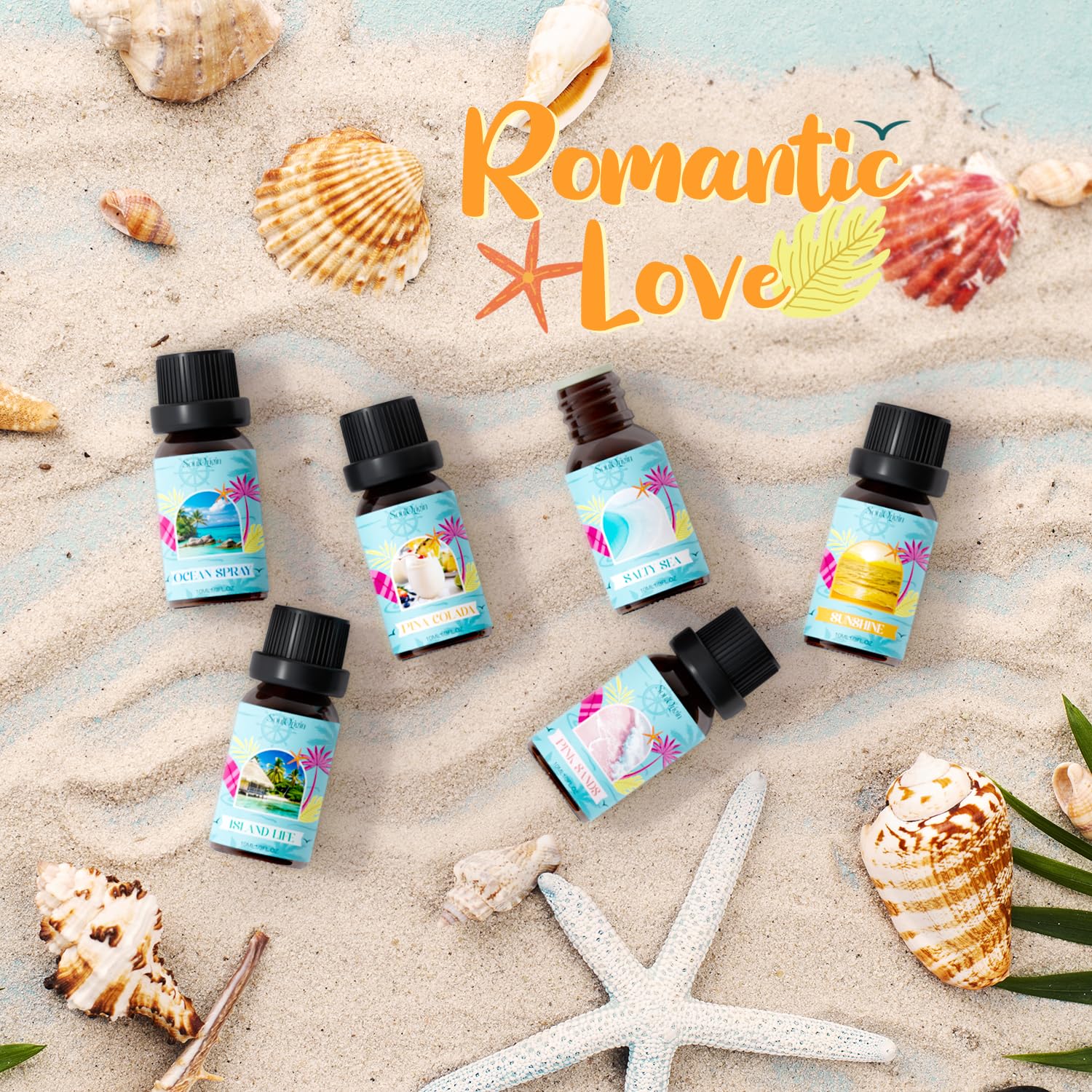 All six Soulorigin beach fragrance oils displayed together