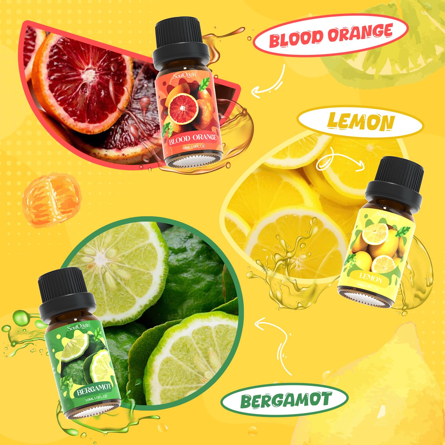 Lemon essential oil bottle from Soulorigin Citrus Oils Set