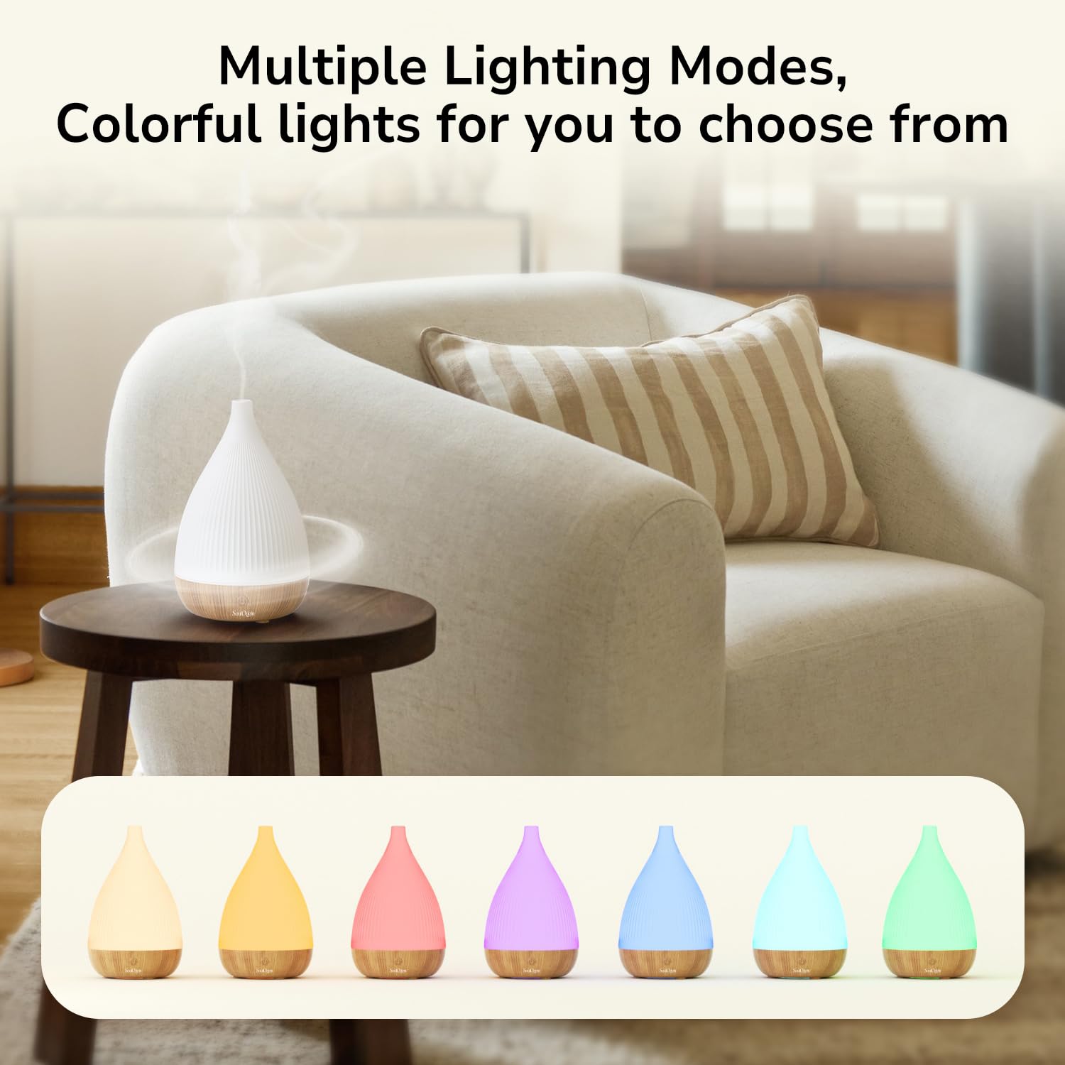 Close-up of the 8-color LED lights including warm yellow