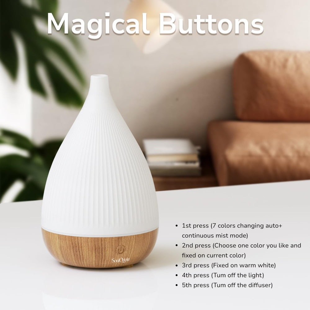 Lifestyle scene with diffuser and ambient lighting in a living room