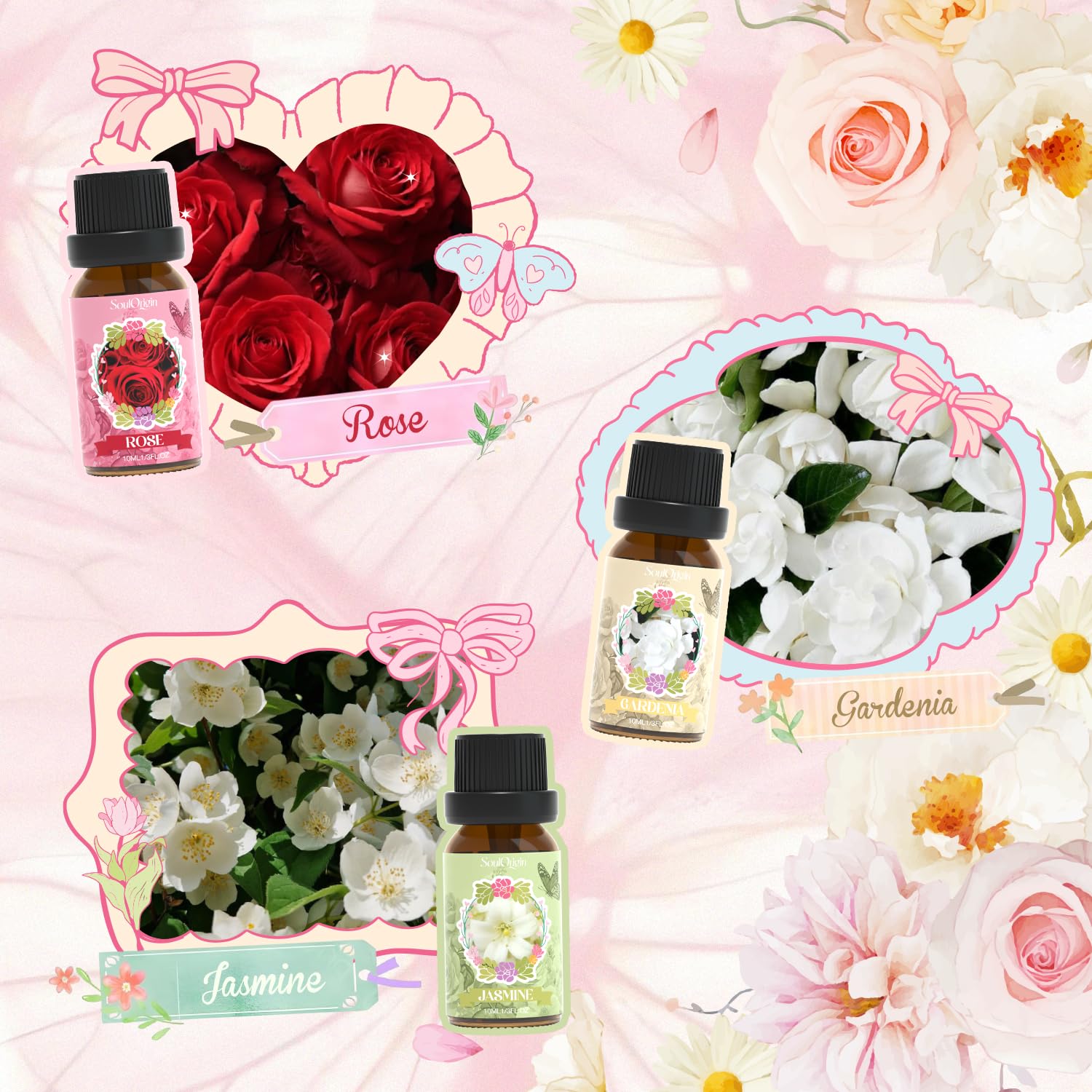 Rose scented essential oil bottle from Soulorigin Floral Oils Set