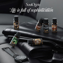 Frankincense & Myrrh fragrance oil bottle and packaging from Soulorigin Gentleman set