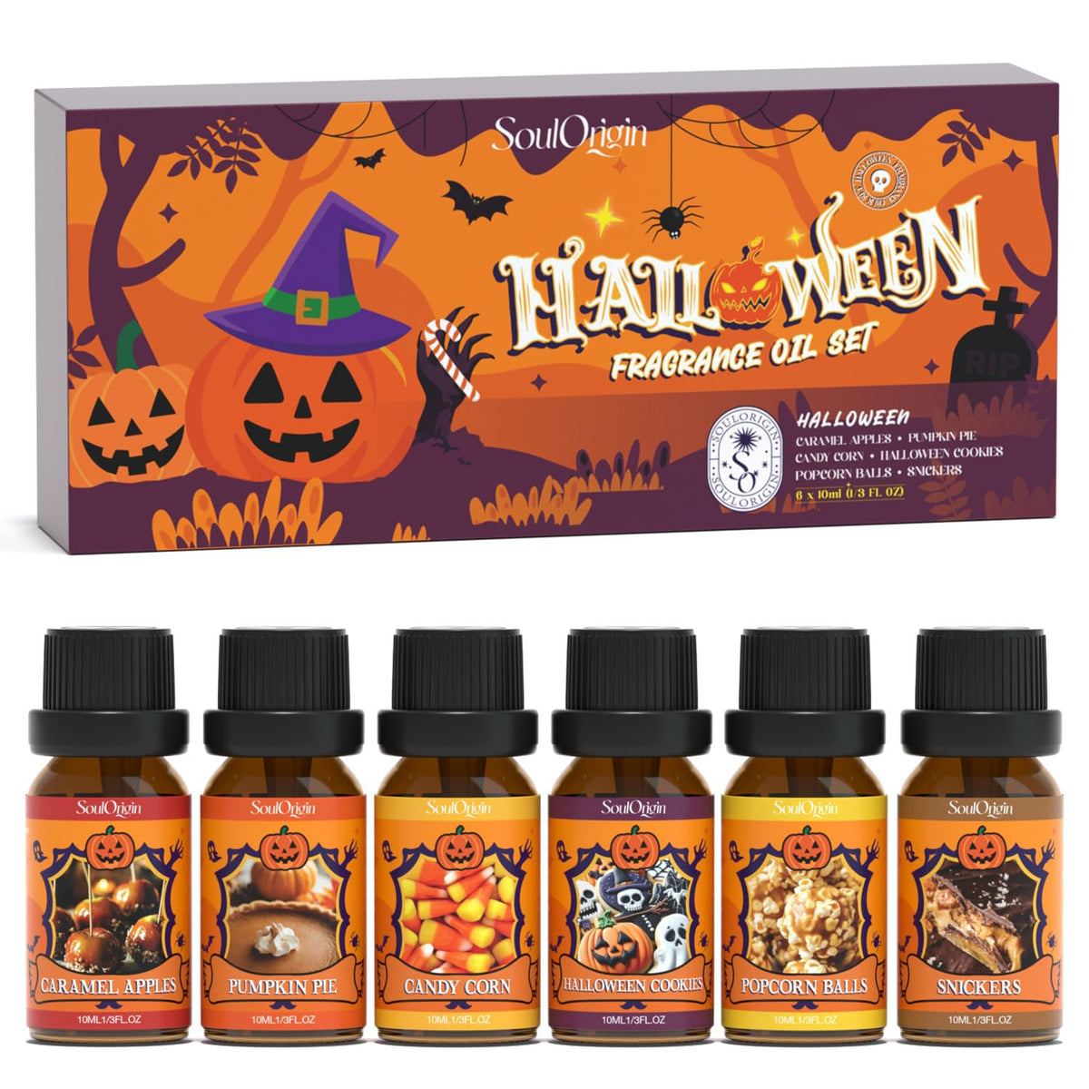 Soulorigin Halloween Fragrance Oils Set packaging with six fragrance bottles