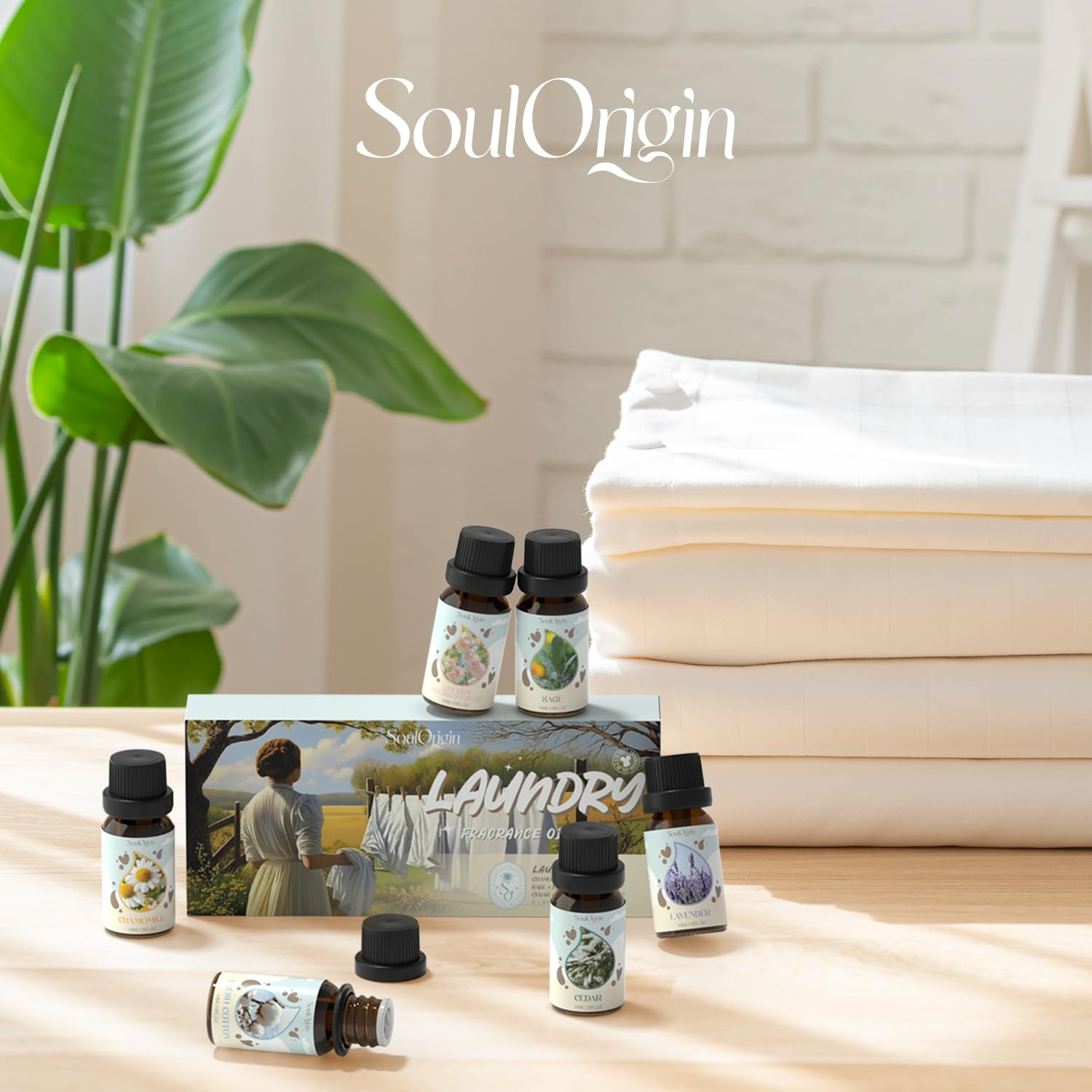 Gift-ready Soulorigin Laundry Fragrance Oils Set for aromatherapy and home care