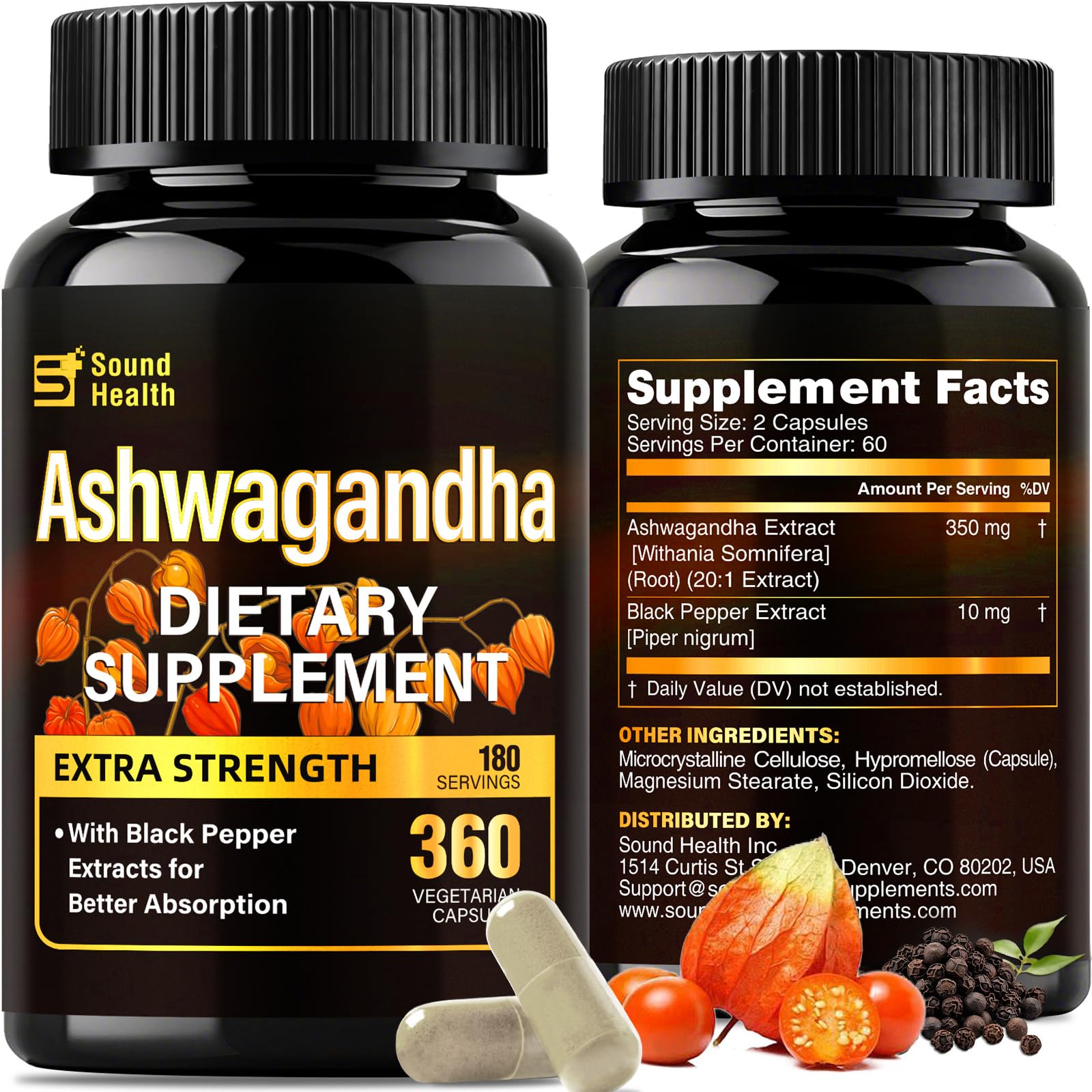 Bottle of SoundHealth Ashwagandha Capsules showing 7000mg per serving