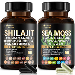 SoundHealth Wild Organic Irish Sea Moss & Shilajit bottles on display