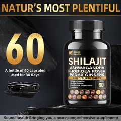 Capsules and packaging with sea moss and shilajit imagery