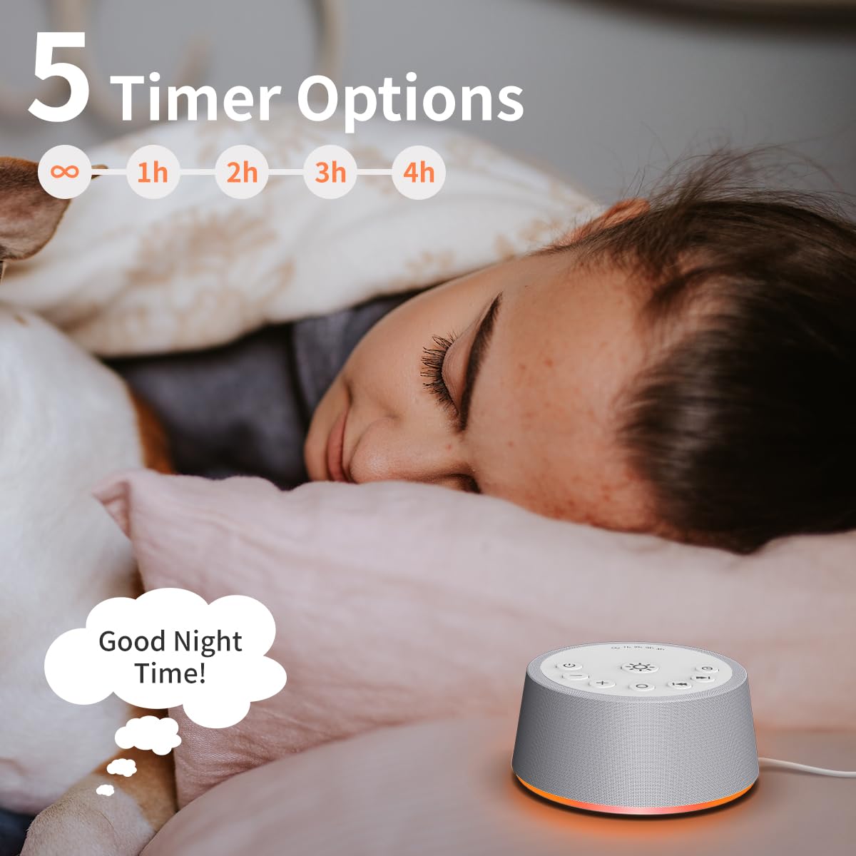 SoundLegend twelve-color night light provides ambient options for reading or unwinding.