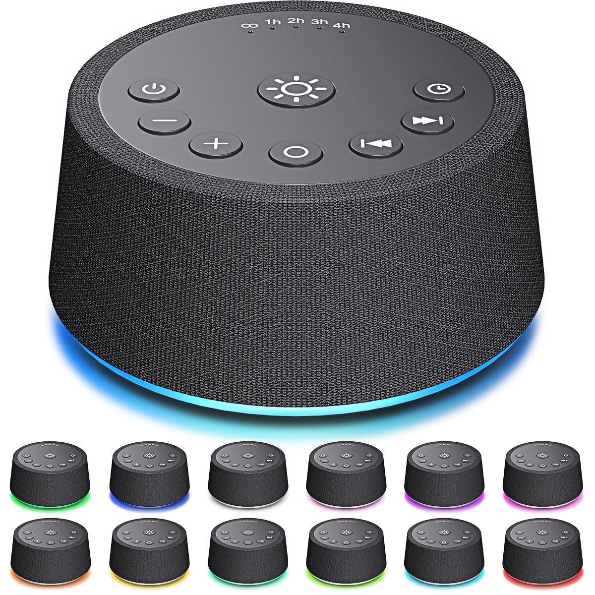 SoundLegend white noise sleep machine front view showing compact bedside design for calm environments