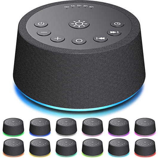SoundLegend white noise sleep machine front view showing compact bedside design for calm environments