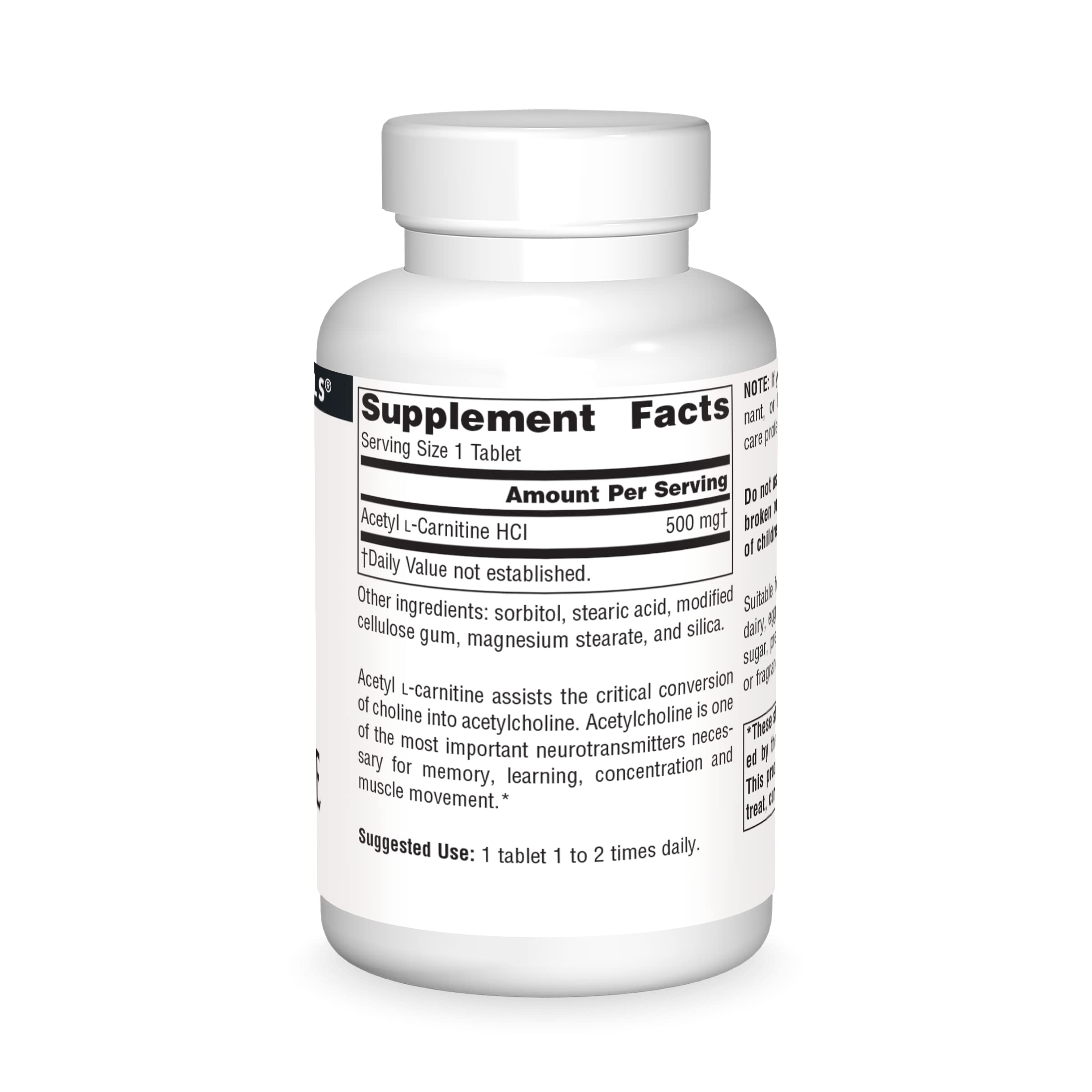 Close-up of Acetyl L-Carnitine bottle label showing 500mg