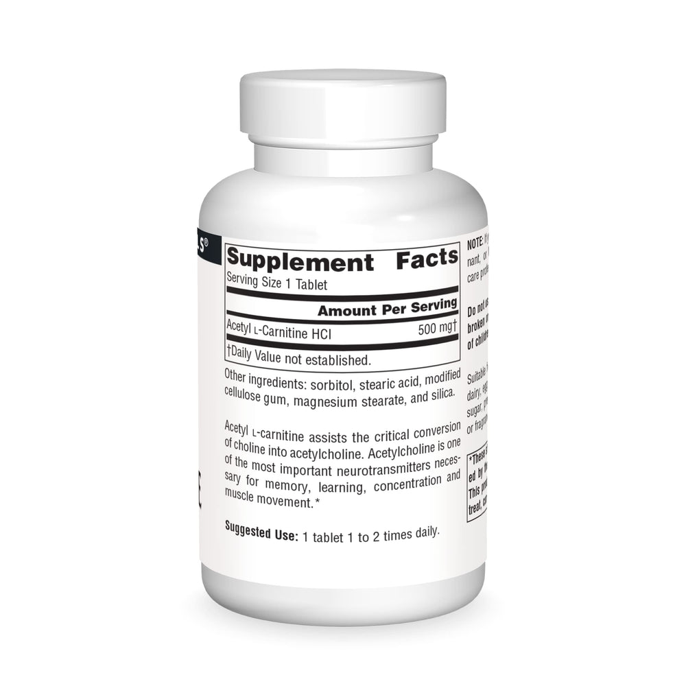 Close-up of Acetyl L-Carnitine bottle label showing 500mg