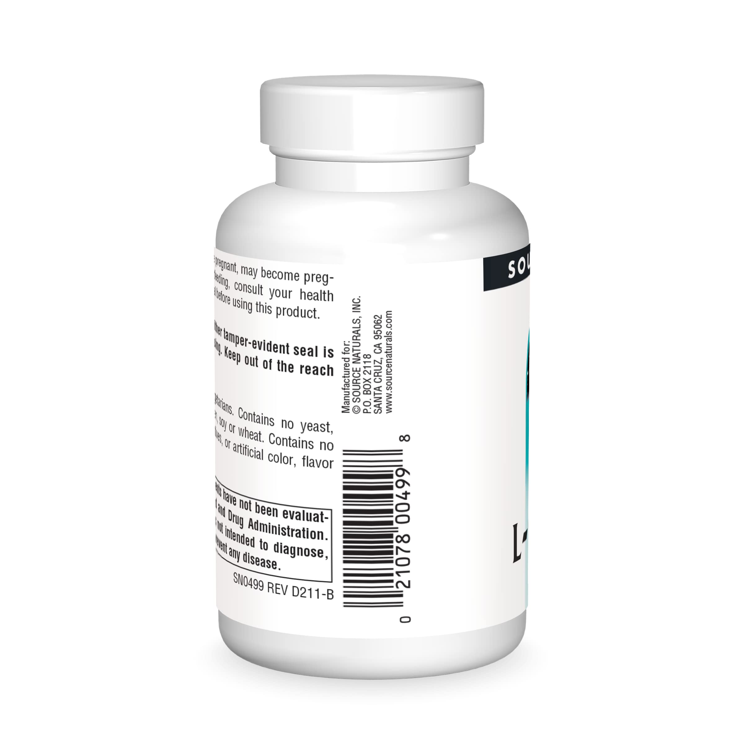 Supplement facts panel for Source Naturals Acetyl L-Carnitine 500mg