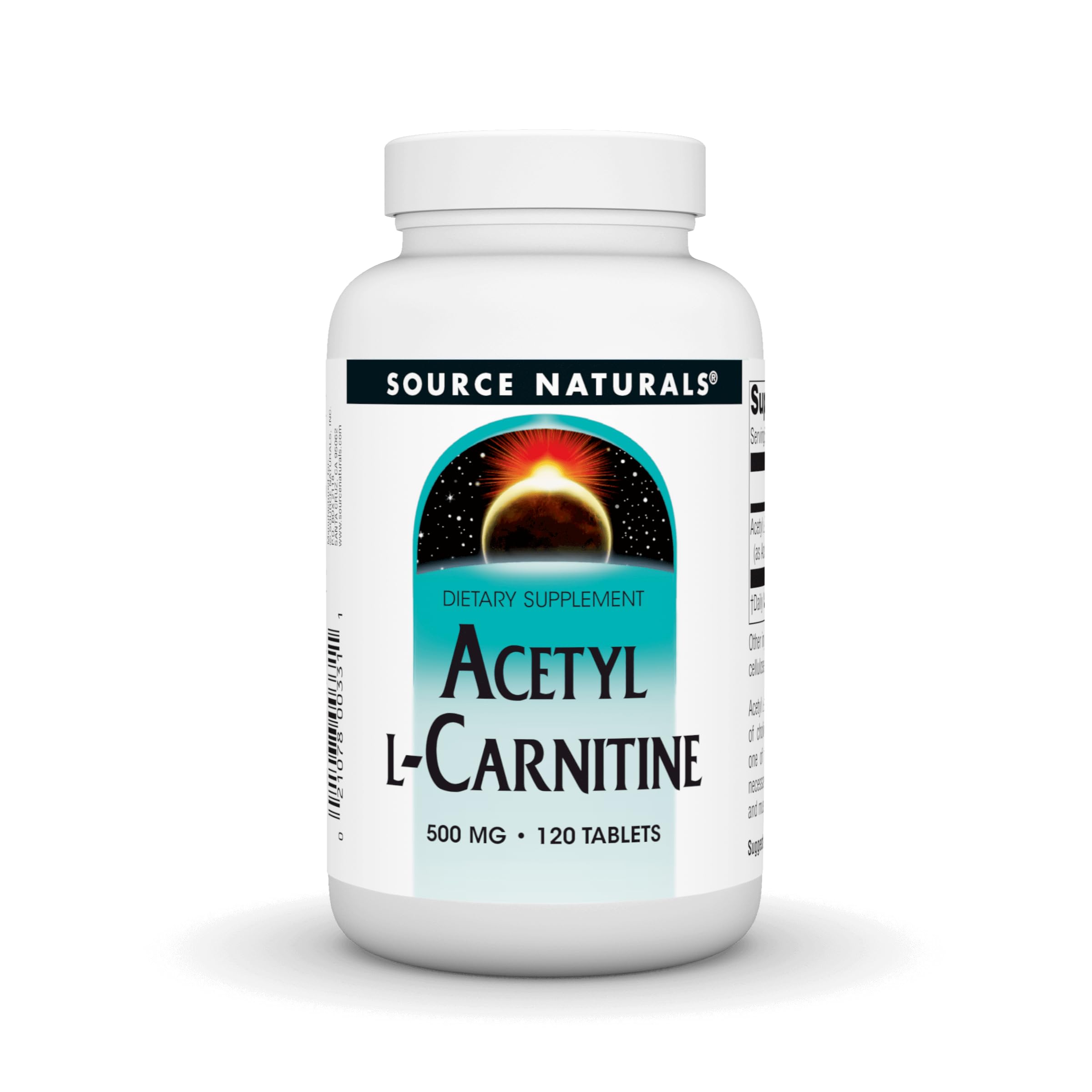 Bottle of Source Naturals Acetyl L-Carnitine 500 mg tablets, 120 count
