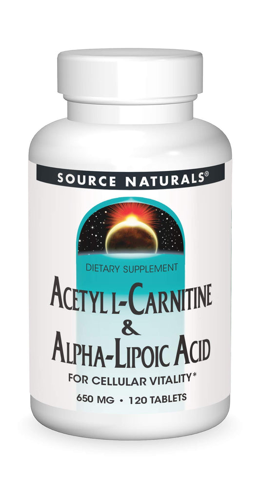 Bottle of Source Naturals Acetyl L-Carnitine & Alpha-Lipoic Acid 650mg 120 tablets