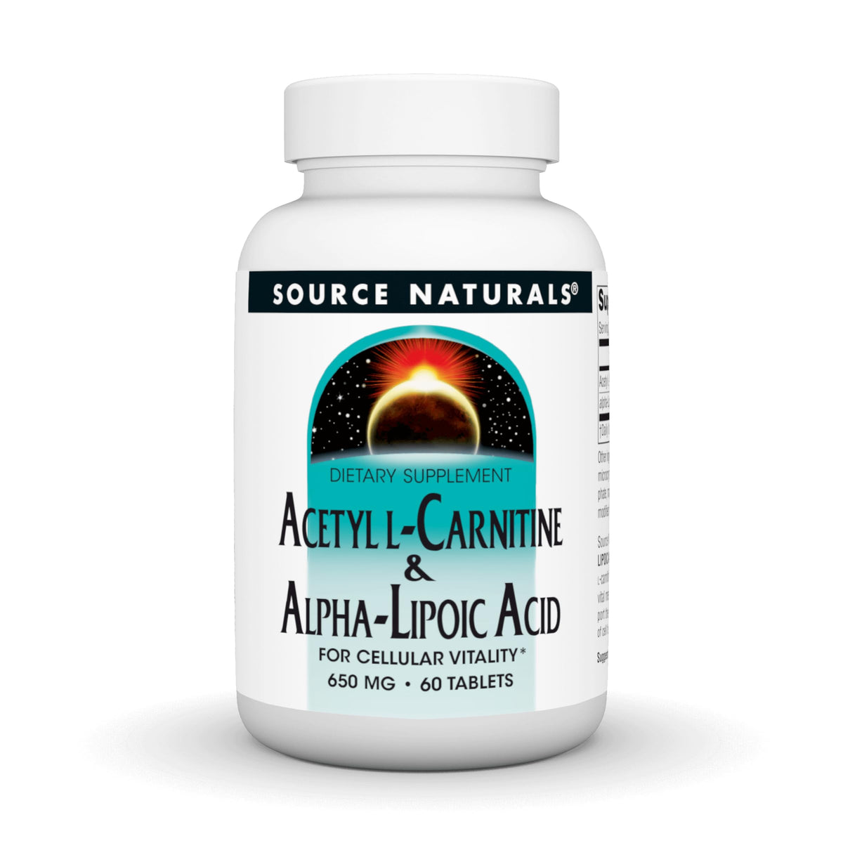 Bottle of Source Naturals Acetyl L-Carnitine & Alpha-Lipoic Acid 650 mg, 60 tablets