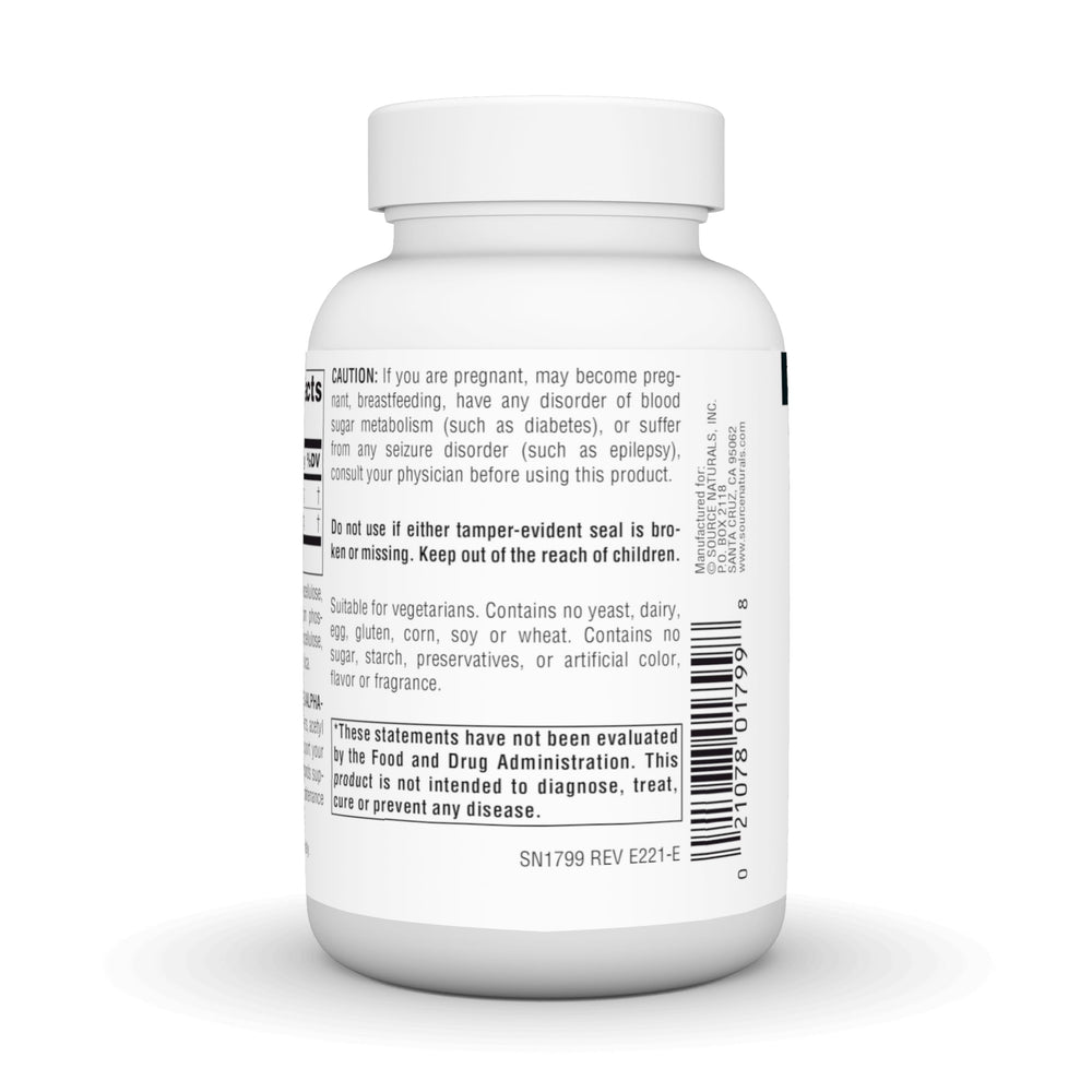 Source Naturals supplement facts label