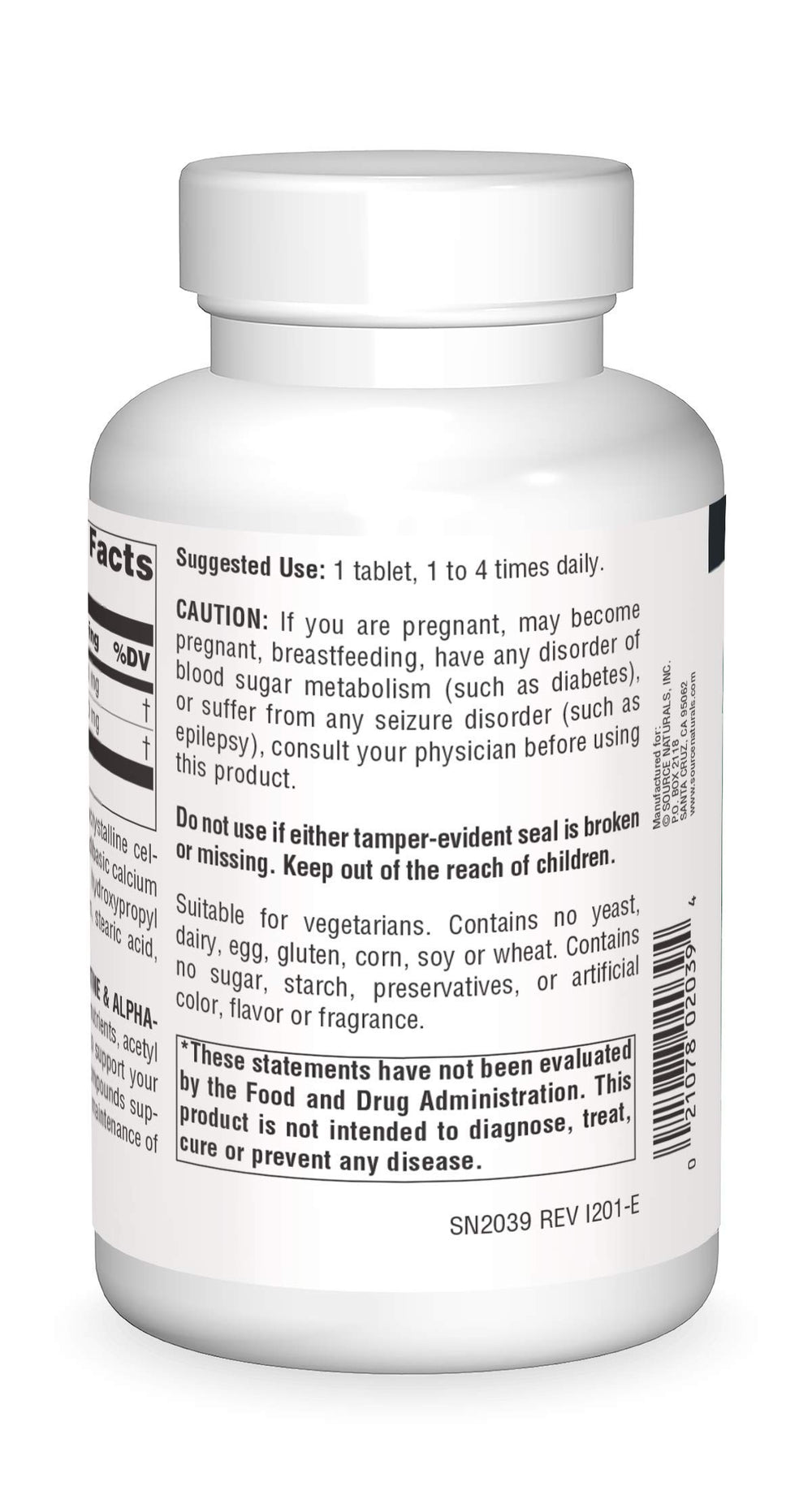 Source Naturals label closeup showing 650mg per tablet