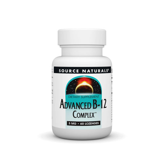 Front view of Source Naturals Advanced B-12 Complex 5 mg lozenge bottle