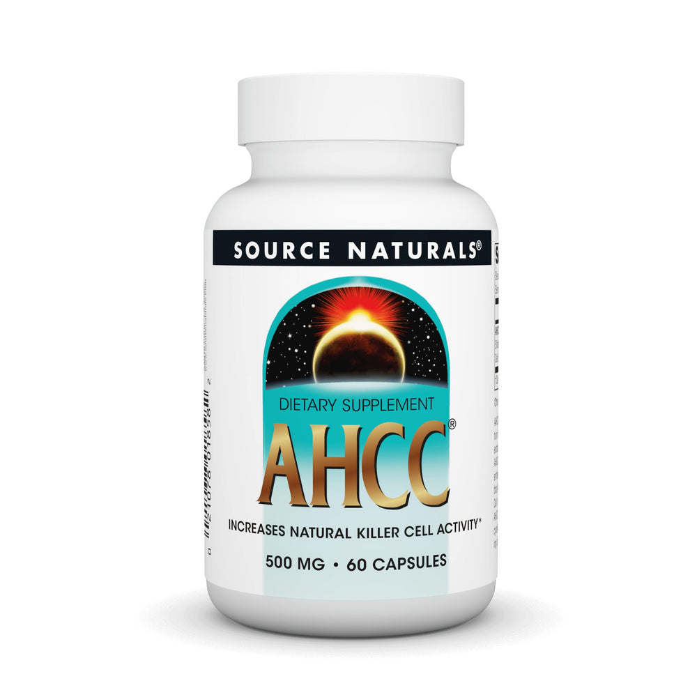 Bottle front view of Source Naturals AHCC 500mg 60 capsules