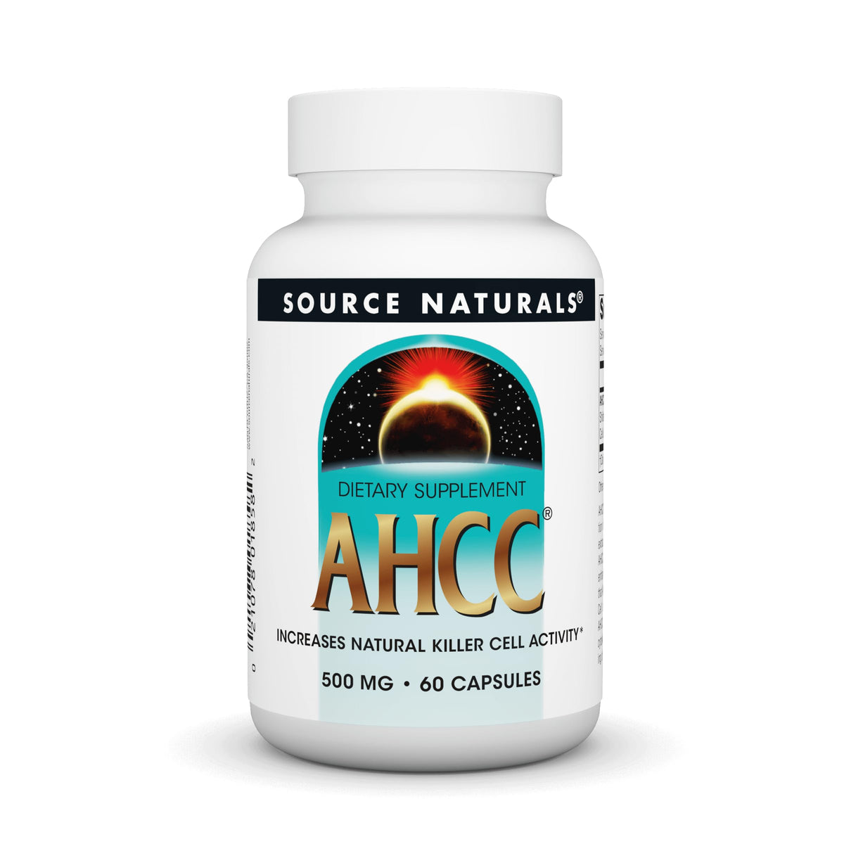 Bottle front view of Source Naturals AHCC 500mg 60 capsules