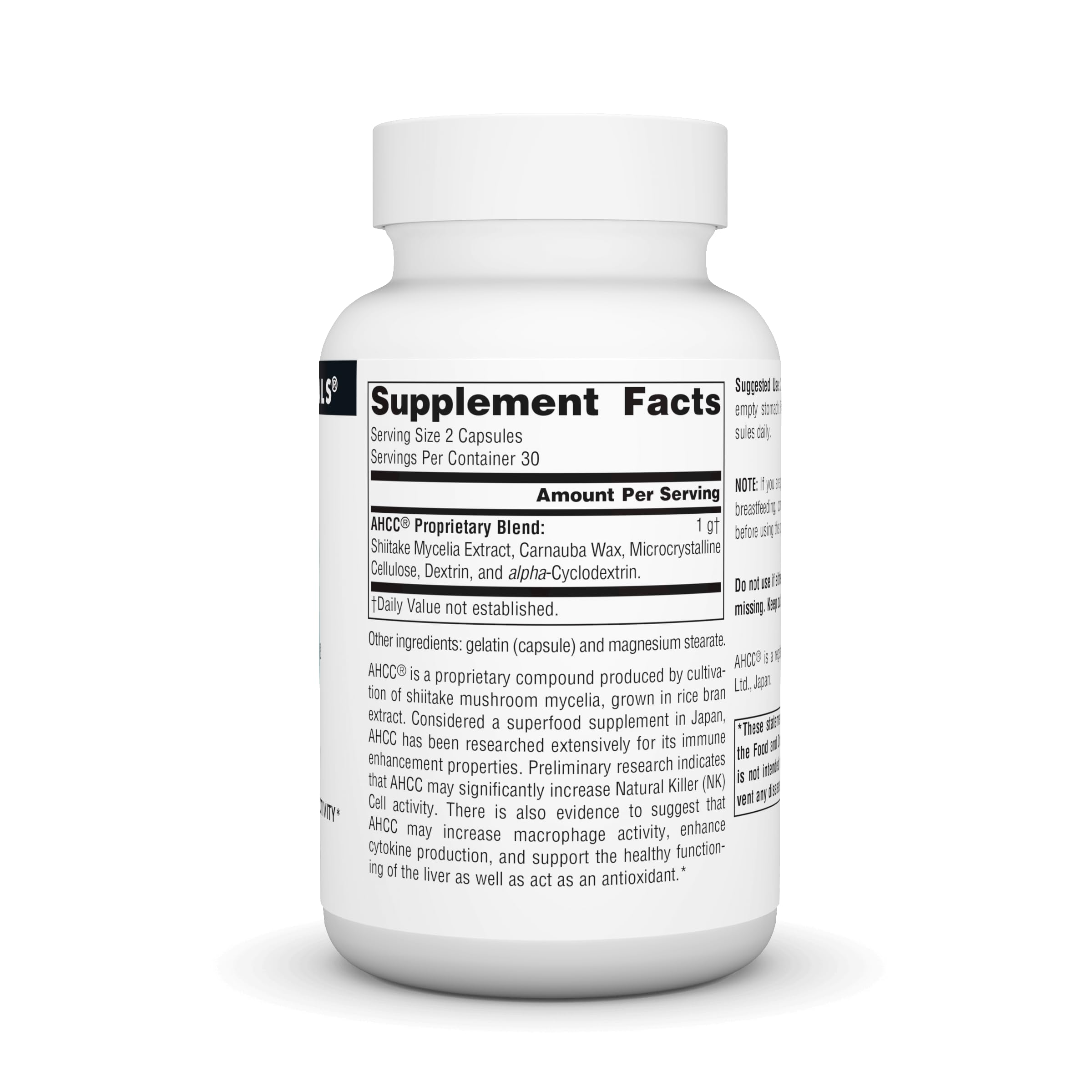 Side view of Source Naturals AHCC 500mg bottle