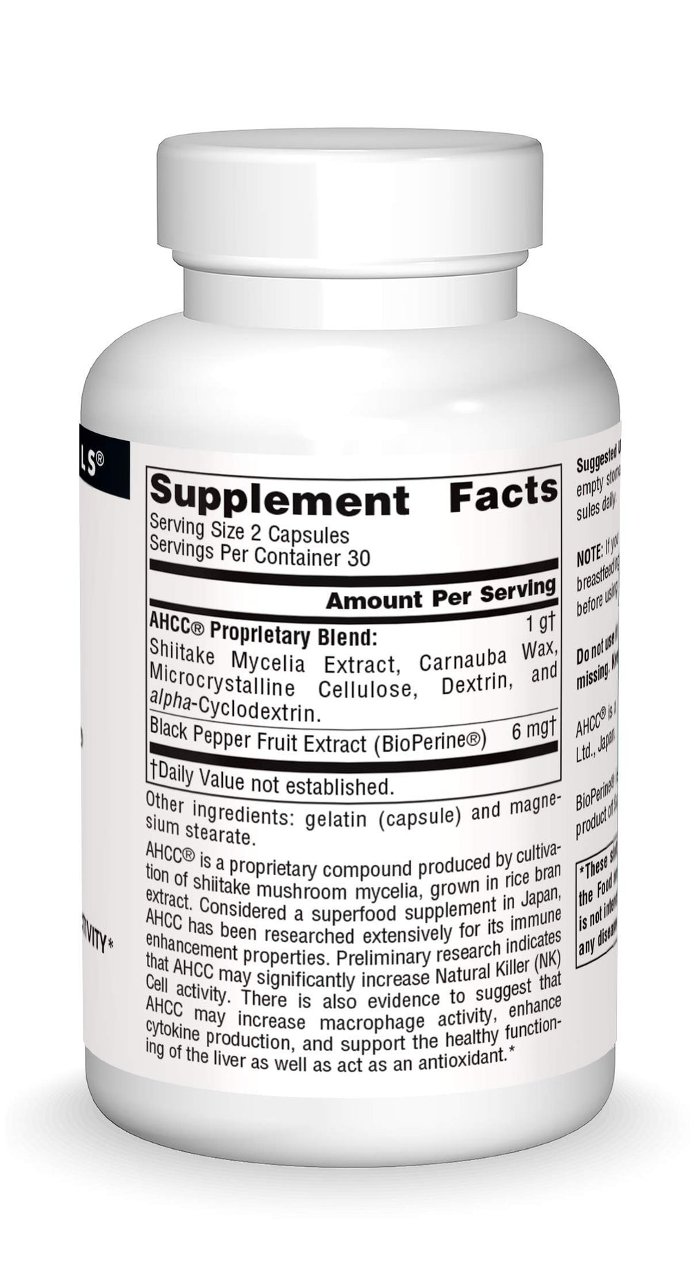 AHCC mushroom blend label highlighting polysaccharides, glycoproteins and minerals