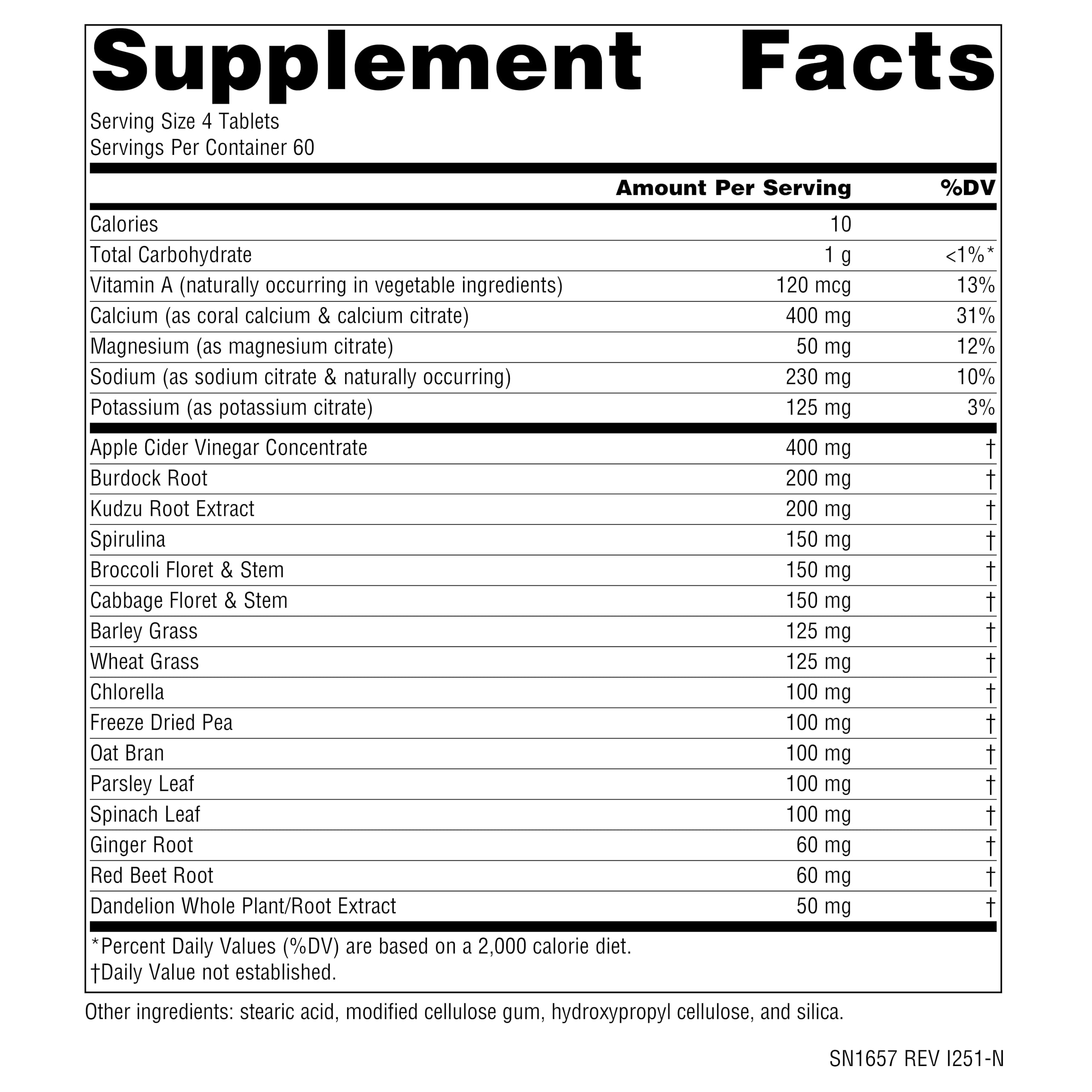 Back of Source Naturals Alkaline Balance bottle showing supplement facts