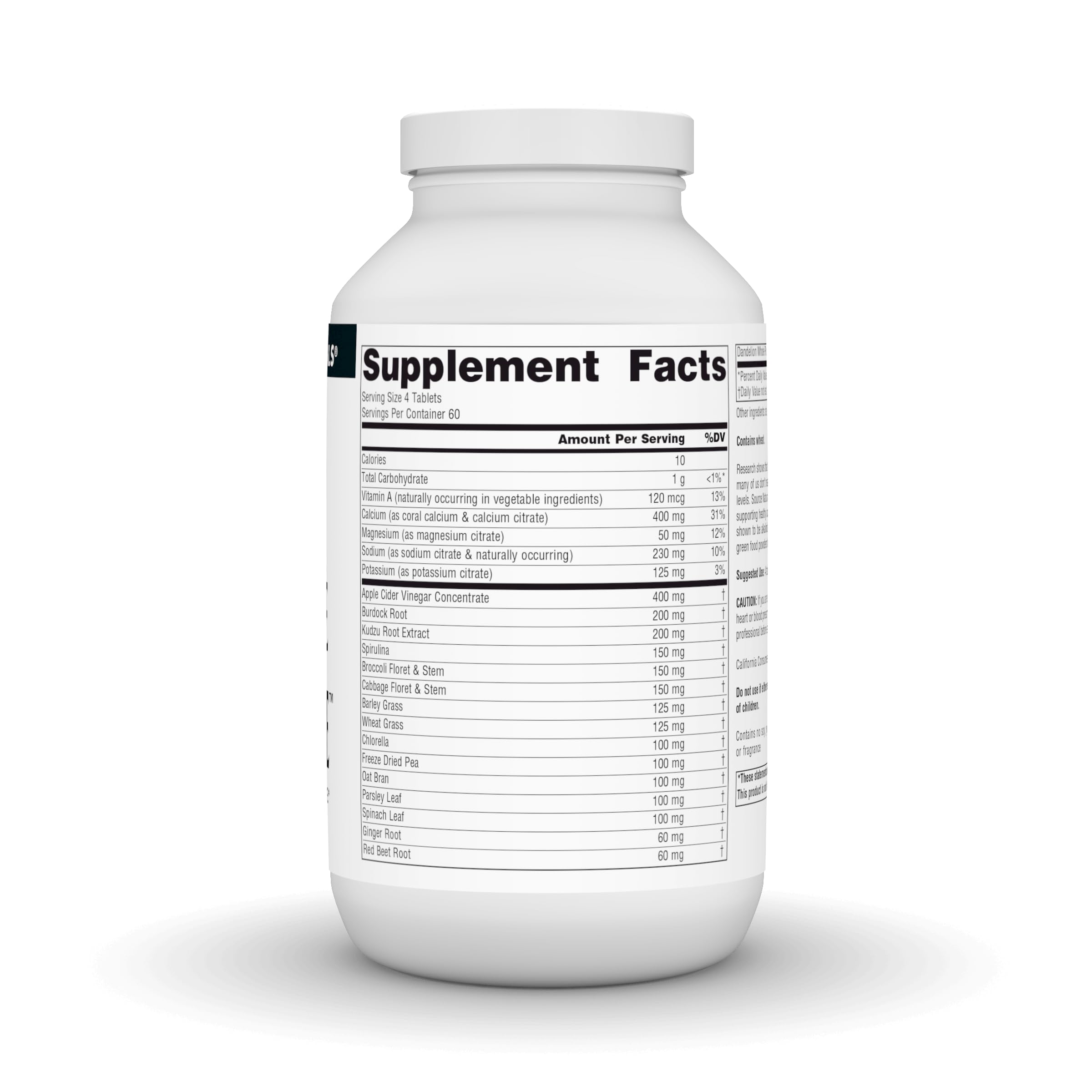 Close-up of mineral citrates and coral calcium ingredients
