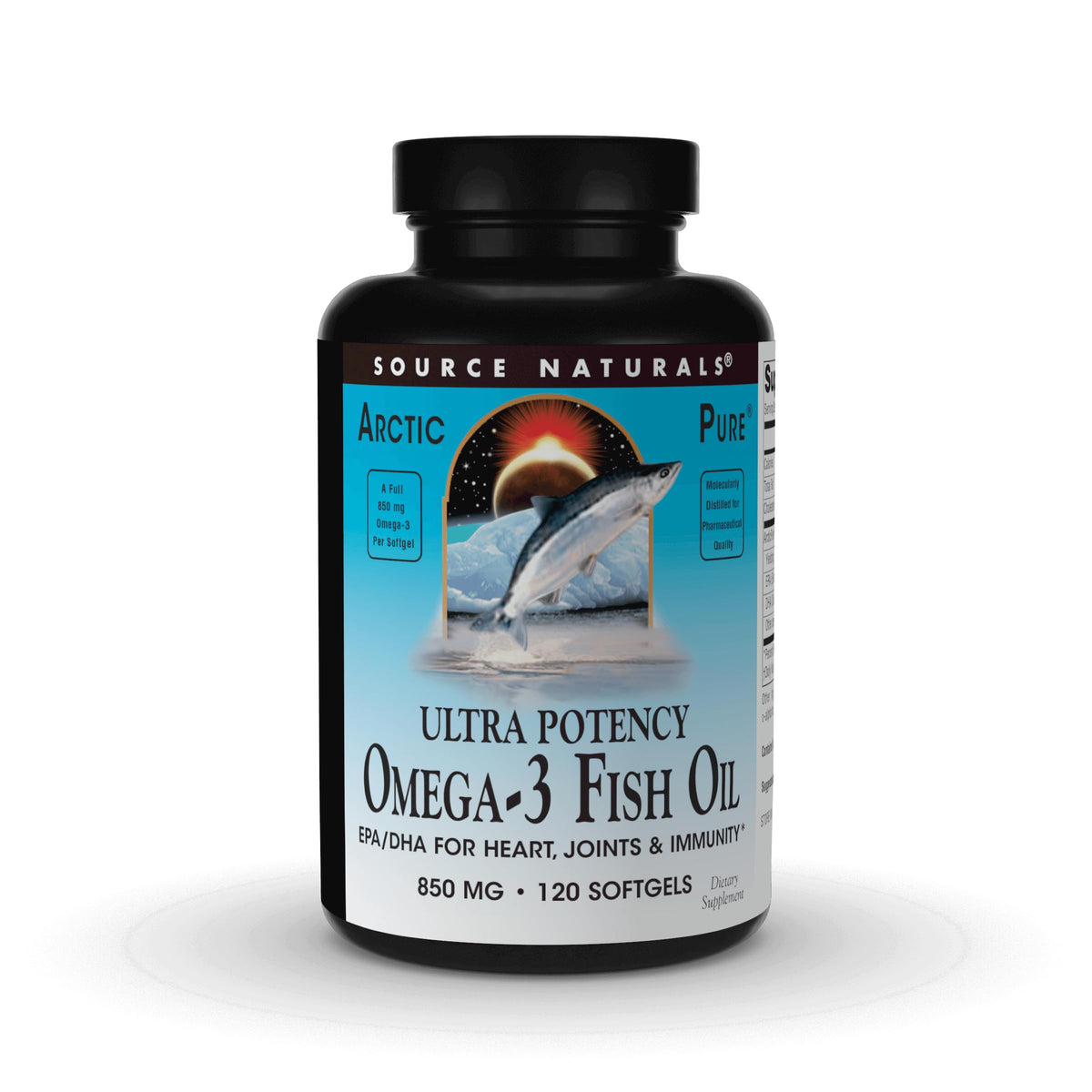 Front view of Source Naturals ArcticPure Ultra Potency Omega-3 Fish Oil bottle