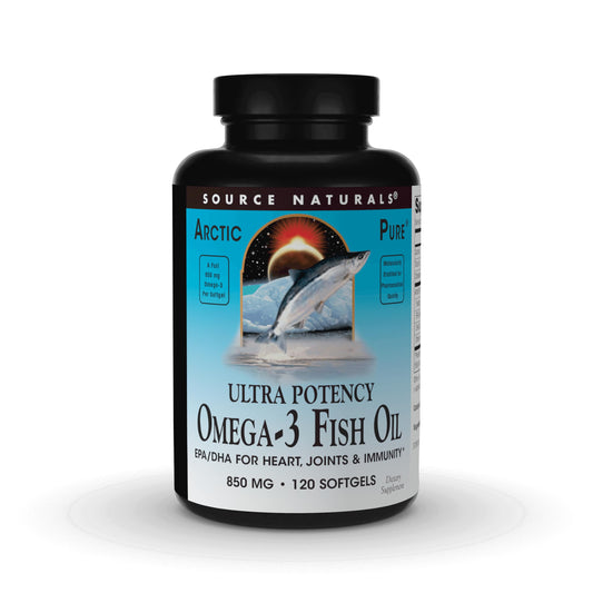 Front view of Source Naturals ArcticPure Ultra Potency Omega-3 Fish Oil bottle