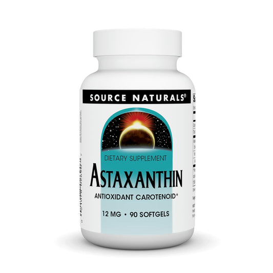 Bottle of Source Naturals Astaxanthin 12mg 90-softgel capsules