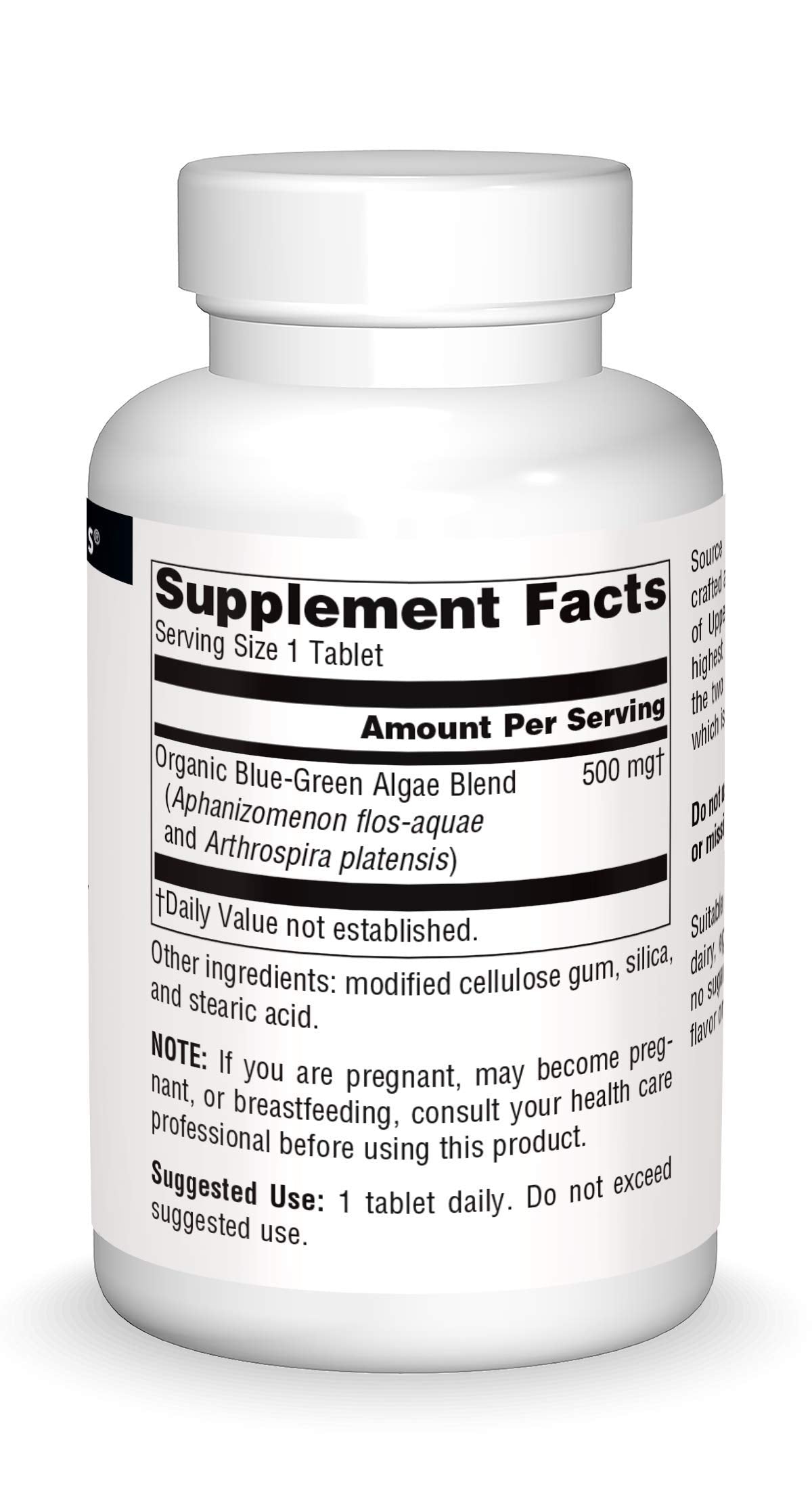 Klamath lake blue-green algae tablets showing 500 mg per tablet