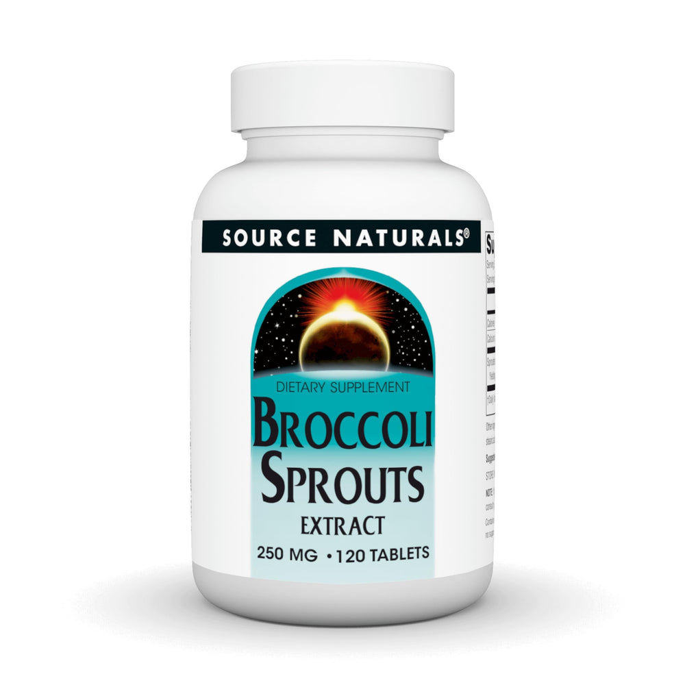 Bottle of Source Naturals broccoli sprouts extract 250 mg, 120 tablets