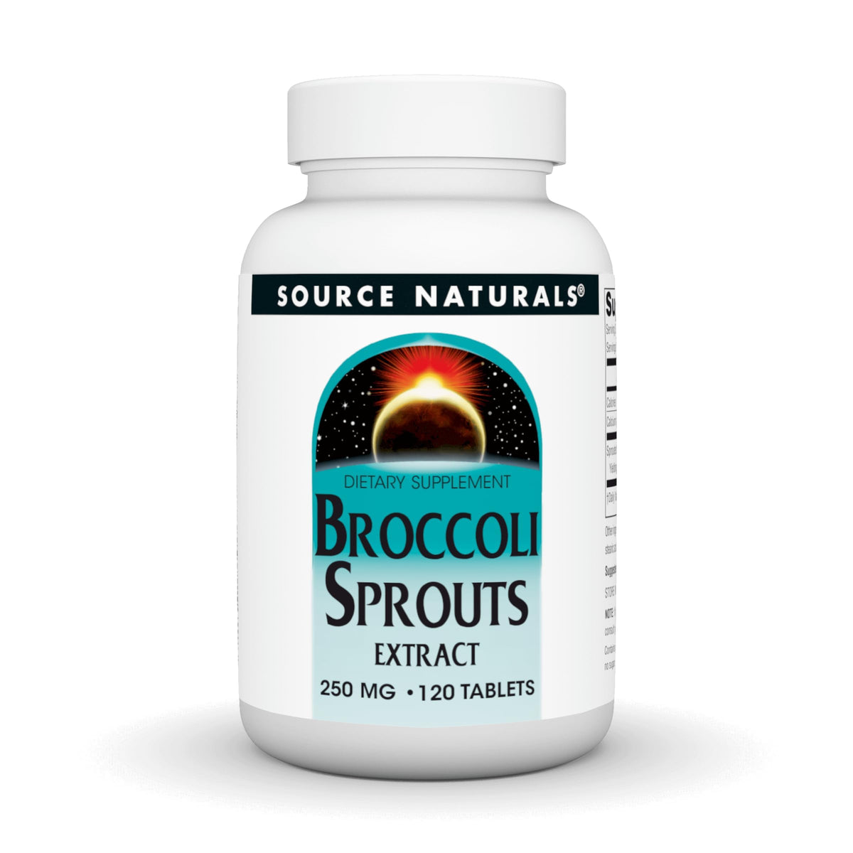Bottle of Source Naturals broccoli sprouts extract 250 mg, 120 tablets