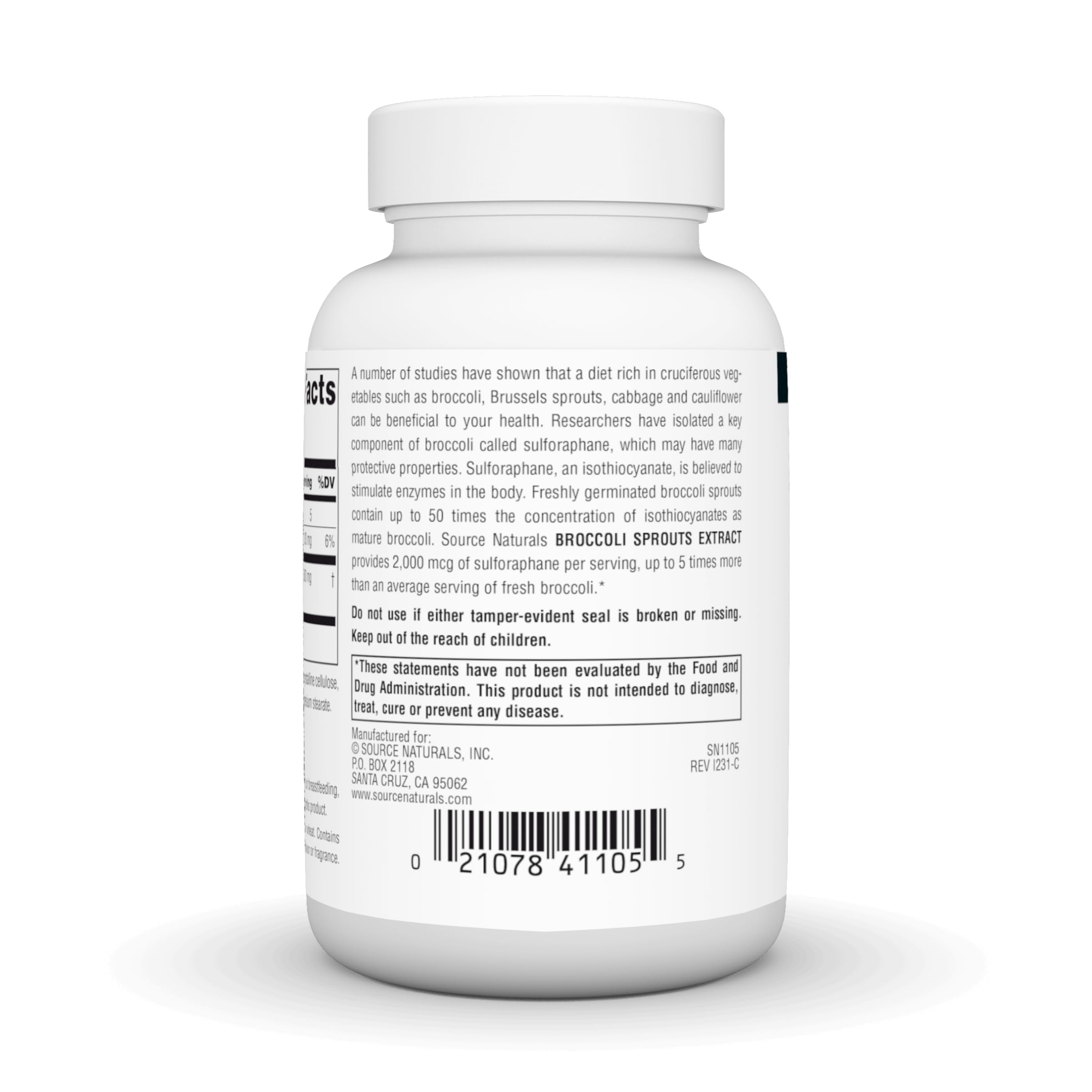 Close-up of tablets from Source Naturals broccoli sprouts extract bottle
