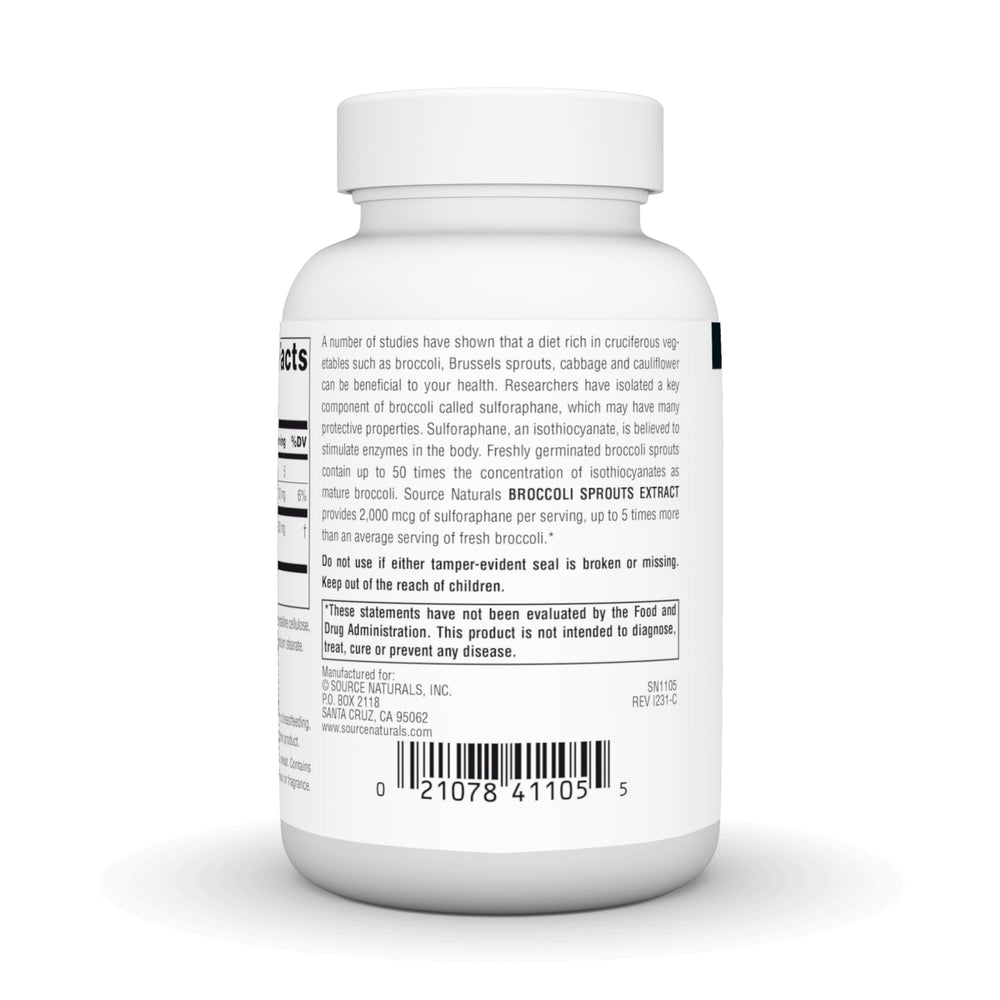 Close-up of tablets from Source Naturals broccoli sprouts extract bottle