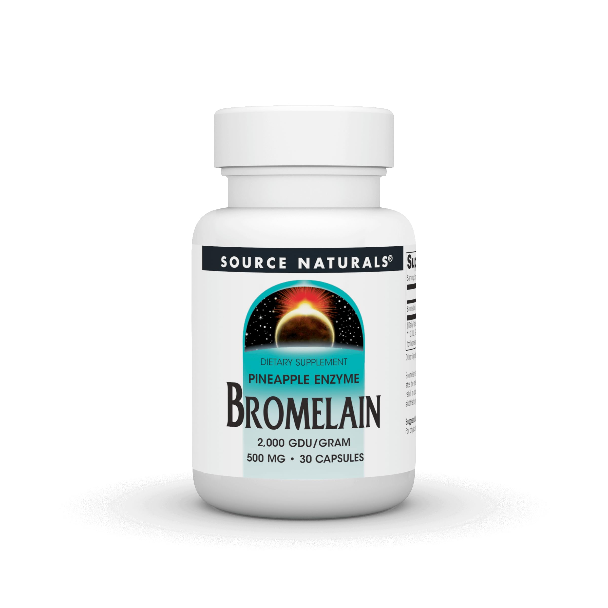 Bottle of Source Naturals Pineapple Enzyme Bromelain 2,000 GDU/g 500mg 30 capsules
