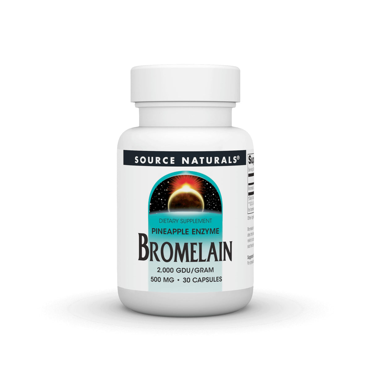 Bottle of Source Naturals Pineapple Enzyme Bromelain 2,000 GDU/g 500mg 30 capsules