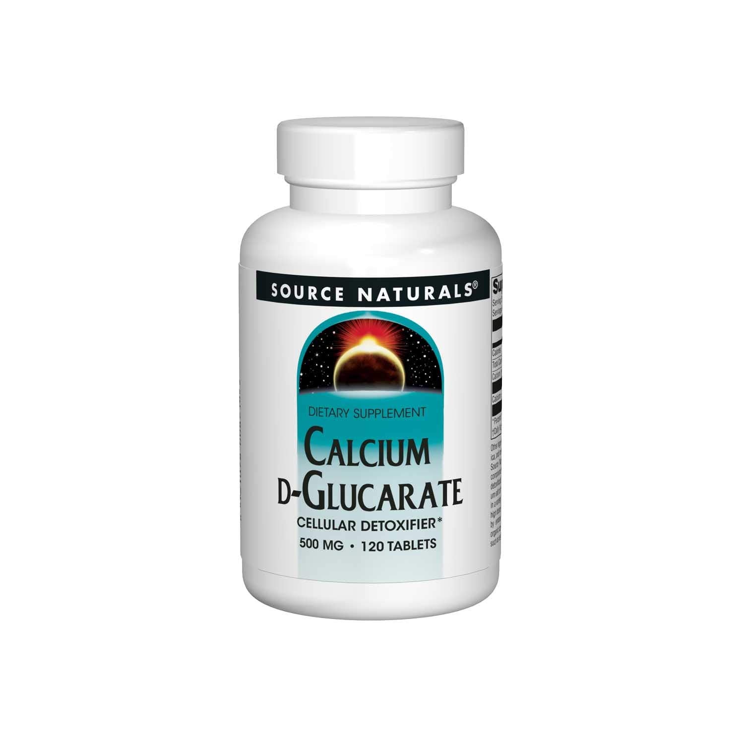 Bottle with Source Naturals Calcium D-Glucarate 500 mg label