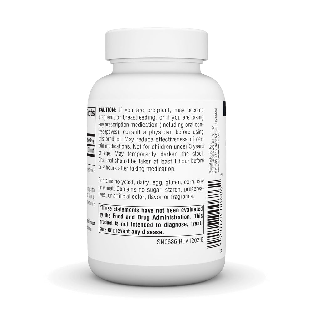 Supplement facts panel for Source Naturals Charcoal Digestive Aid