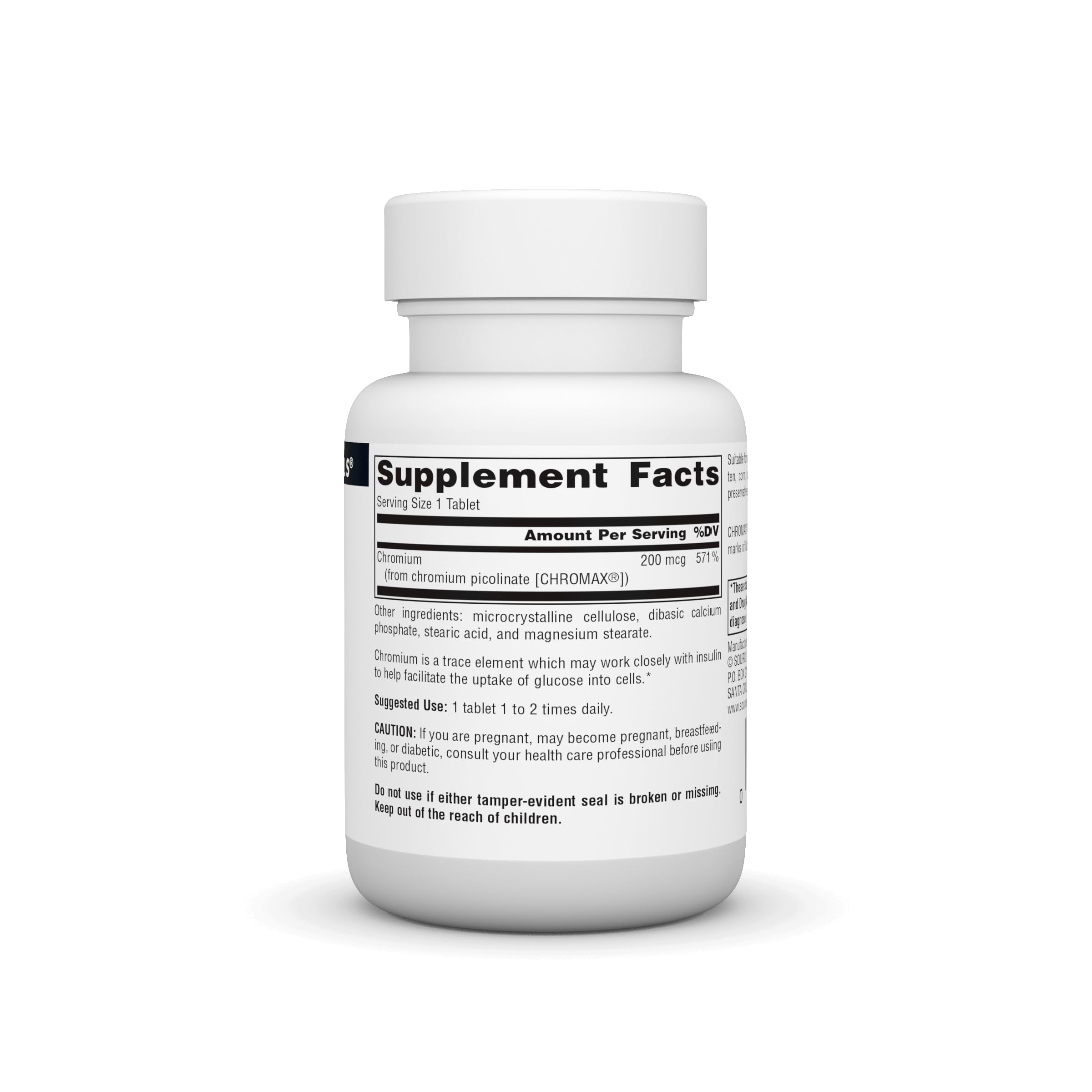 Close-up of Chromium Picolinate tablets from Source Naturals