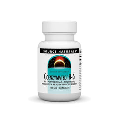 Bottle of Source Naturals Coenzymated B-6 100 mg - 30 tablets on white background