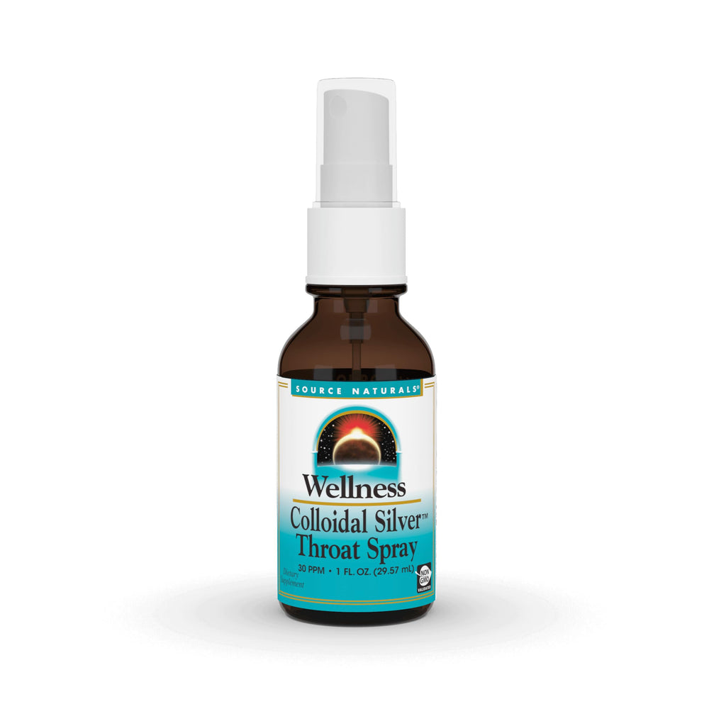 Front view of Source Naturals Colloidal Silver 30 PPM spray bottle 1 oz