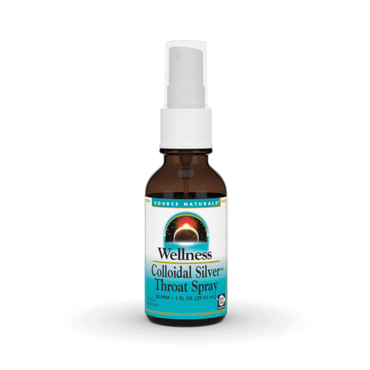 Front view of Source Naturals Colloidal Silver 30 PPM spray bottle 1 oz
