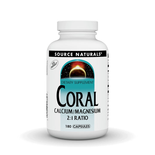Bottle of Source Naturals Coral Calcium/Magnesium 2:1 ratio 180 capsules