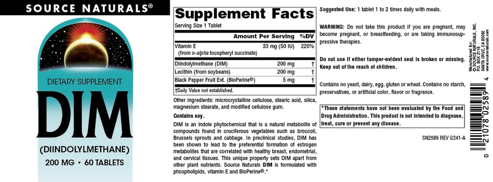 DIM product label with suggested use instructions