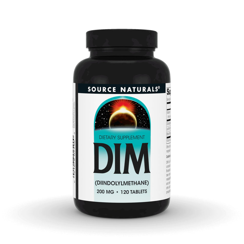 Source Naturals DIM 200 mg bottle with BioPerine – front view