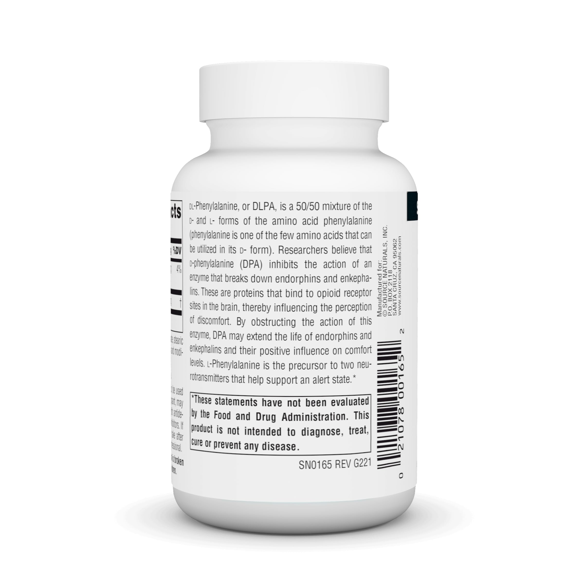 DLPA 750 mg 60 tablets ingredients panel